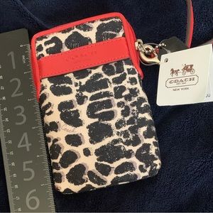 VINTAGE Coach Ocelet Animal Print Red Leather Trim Card Wristlet
